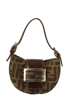 QOO Vintage FENDI Ff Zucca Pattern Mini Mamma Baguette Brown
