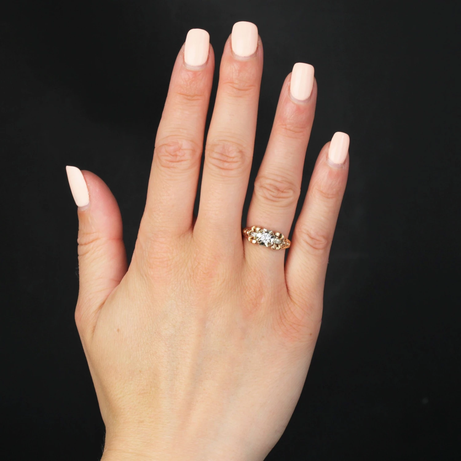 Sarl Baume French 1950s Retro Diamond 18 Karat Yellow Gold Solitaire Ring 4 Sarl Baume French 1950s Retro Diamond 18 Karat Yellow Gold Solitaire Ring - Image 2