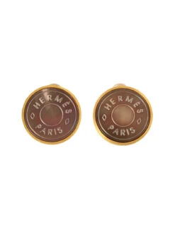 QOO Vintage HERMES Sellier Earrings Gold/Shell