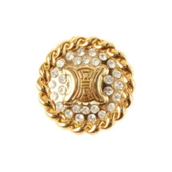 QOO Vintage CELINE Macadam Motif Rhinestone Round Pin Badge
