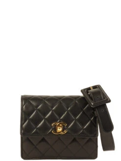 QOO Vintage CHANEL Around 1990 Made Turn-Lock Waist Bag Black