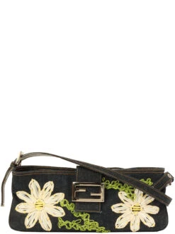 QOO Vintage FENDI Denim Flower Motif Mamma Baguette Indigo/Multi