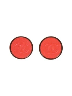 QOO Vintage CHANEL 2000 Made Round Cc Mark Embossed Earrings Bordeaux/Pink