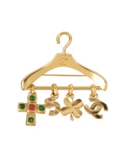 QOO Vintage CHANEL 2002 Made Gripoix Hanger Multi Motif Brooch Gold/Green/Pink