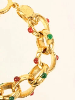 QOO Vintage CHANEL Gripoix Chain Bracelet Gold/Green/Red -Best Jewelry Store IMG 8304
