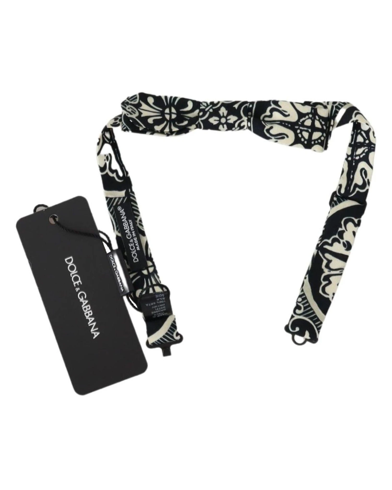 Style Tribute Dolce & Gabbana Men's Black White Sicily Print Adjustable Papillon Bow Tie 4 Style Tribute Dolce & Gabbana Men's Black White Sicily Print Adjustable Papillon Bow Tie - Image 2