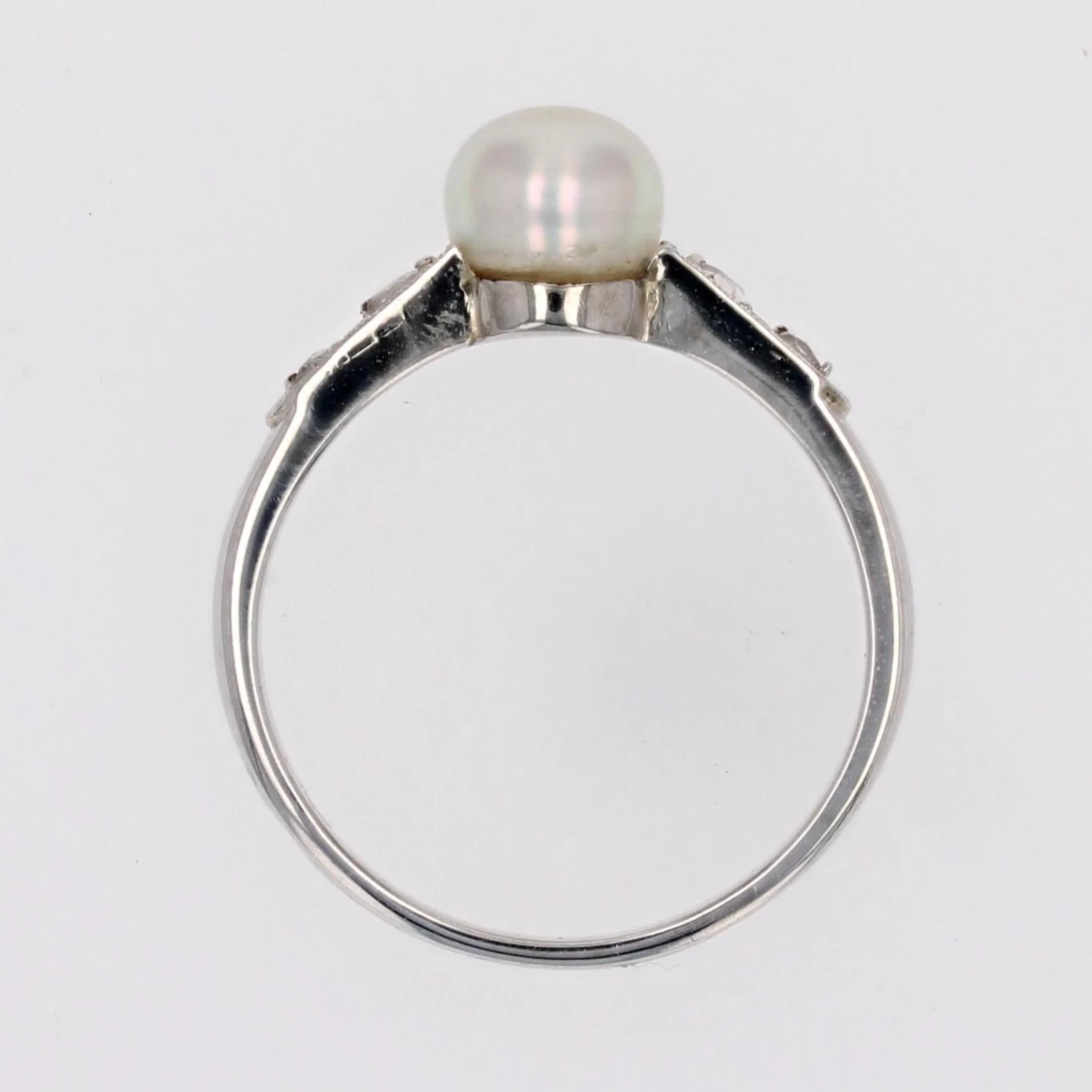 Sarl Baume French 1950s Diamond Cultured Pearl 18 Karat White Gold Ring 14 Sarl Baume French 1950s Diamond Cultured Pearl 18 Karat White Gold Ring - Image 12