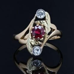 Sarl Baume Art Nouveau Ruby Diamonds 18 Karat Yellow Gold Ring -Best Jewelry Store N22 47801 master