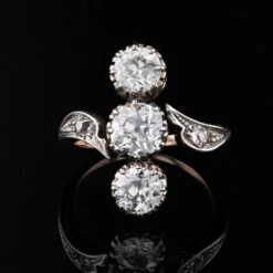 Sarl Baume 19th Century 3 Diamonds 18 Karat Rose Gold Silver Ring -Best Jewelry Store N23 16201 master