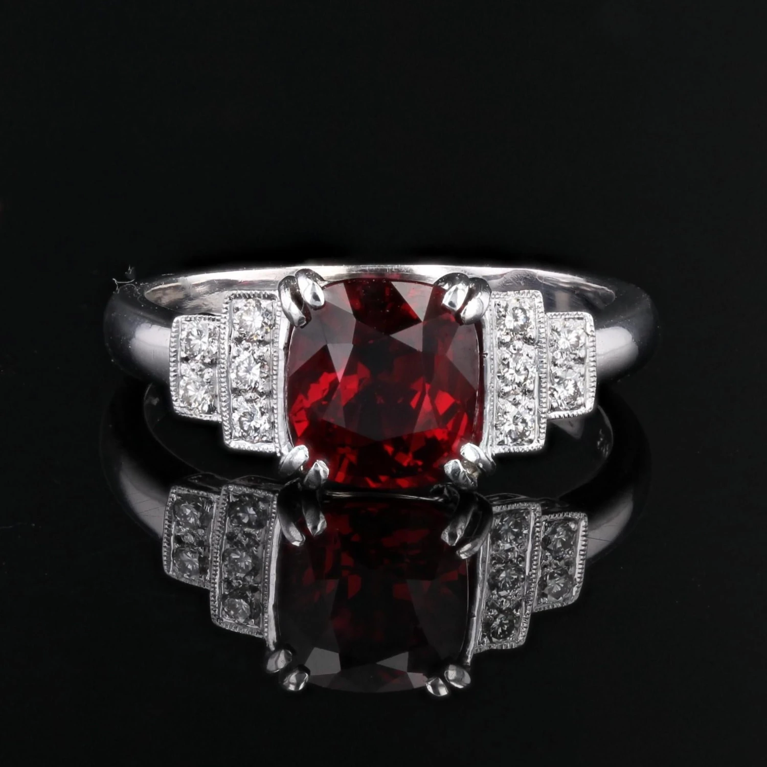 Sarl Baume New Art Deco Style Natural Vivid Red Spinel Diamonds 18 Karat White Gold Ring 7 Sarl Baume New Art Deco Style Natural Vivid Red Spinel Diamonds 18 Karat White Gold Ring - Image 5