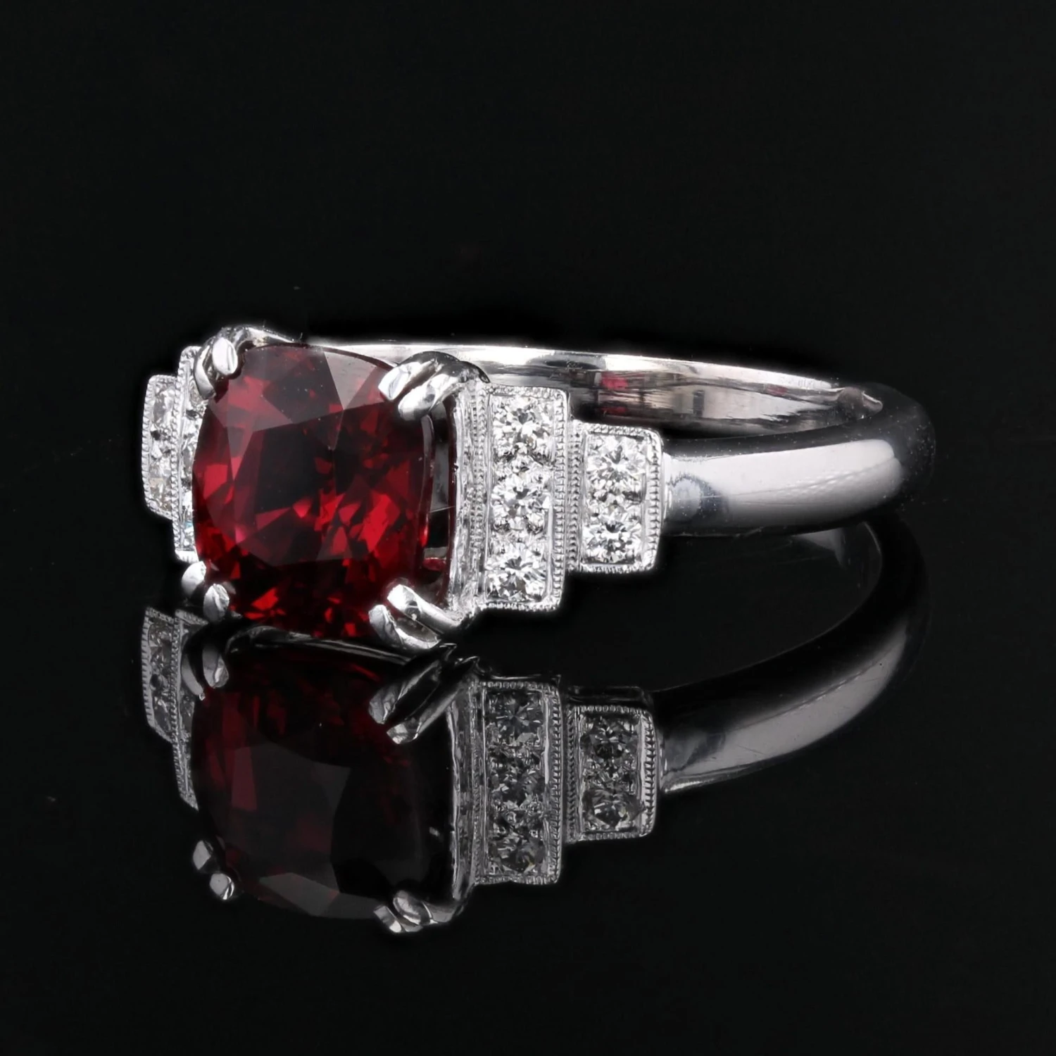 Sarl Baume New Art Deco Style Natural Vivid Red Spinel Diamonds 18 Karat White Gold Ring 9 Sarl Baume New Art Deco Style Natural Vivid Red Spinel Diamonds 18 Karat White Gold Ring - Image 7