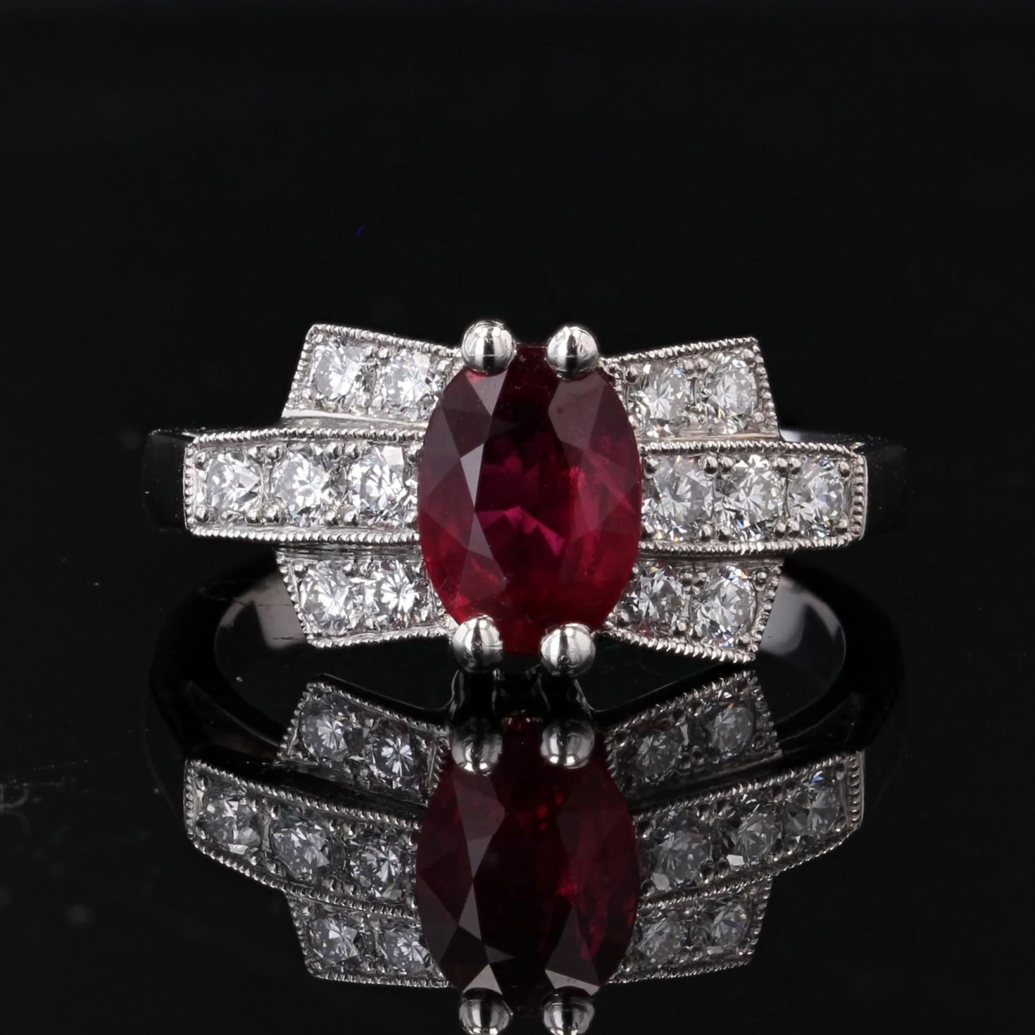 Sarl Baume French Modern Art Deco Style Ruby Diamonds Platinum Ring 5 Sarl Baume French Modern Art Deco Style Ruby Diamonds Platinum Ring - Image 3