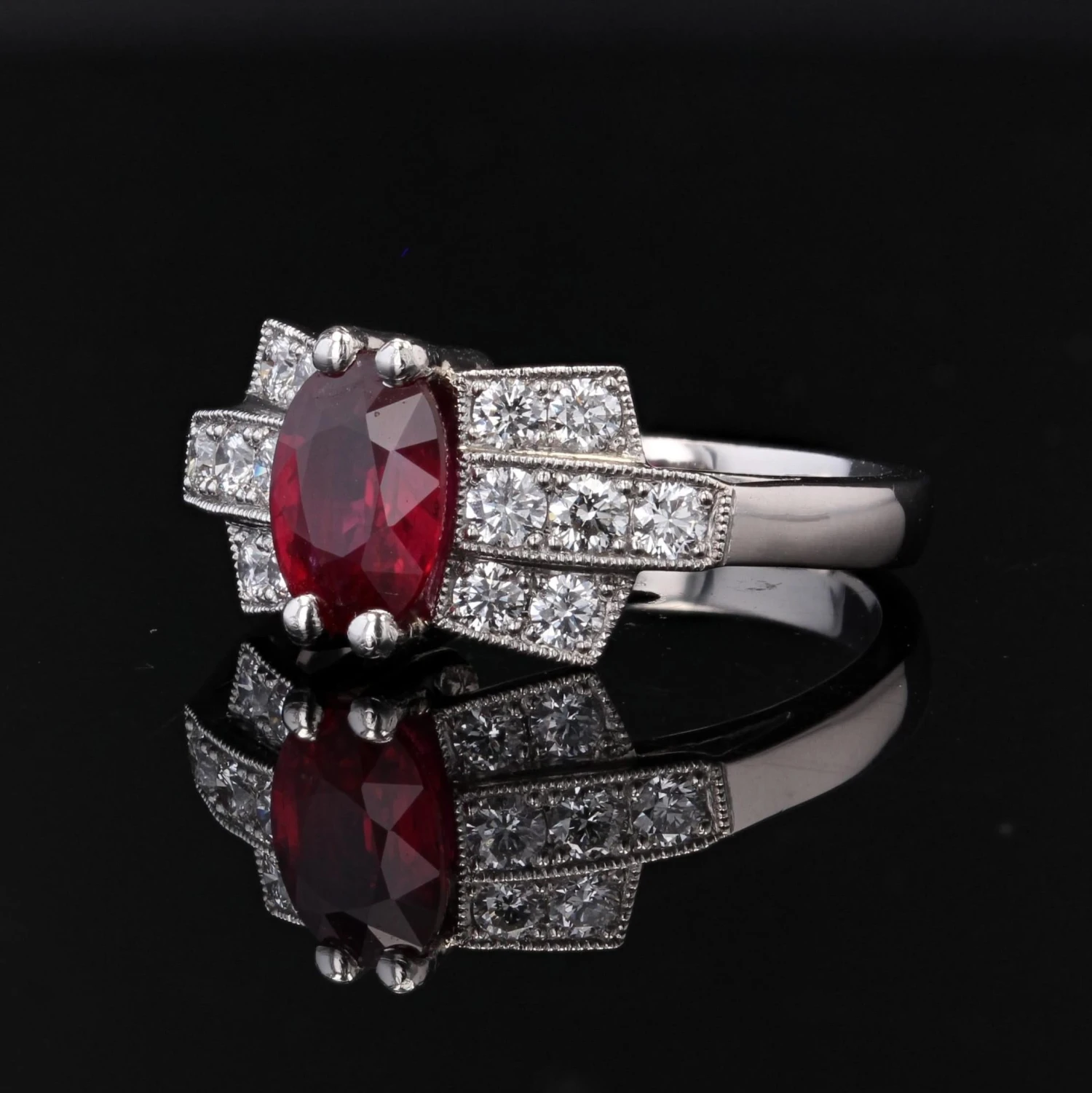 Sarl Baume French Modern Art Deco Style Ruby Diamonds Platinum Ring 7 Sarl Baume French Modern Art Deco Style Ruby Diamonds Platinum Ring - Image 5