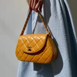 AMORE Vintage CHANEL 1996-1997 Round Flap Handbag Orange Lambskin 26418 -Best Jewelry Store P1009767