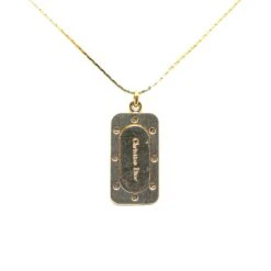 Upteam DIOR Logo Plate Pendant Necklace Costume Necklace