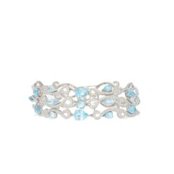 Fancy Lux 585 White Gold Bracelet Set With Pear And Marquise-cut Topazes Alternating With Brilliant-cut Diamonds
