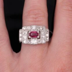 Sarl Baume 1930s Ruby Diamond Platinum Art Deco Ring -Best Jewelry Store Port es 11 master