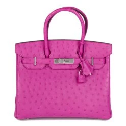 Xupes Hermes Rose Pourpre Ostrich Leather Birkin 30cm Retourne Tote