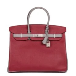 Xupes Hermes Rouge Grenat & Gris Mouette Epsom Leather HSS Special Order Birkin 35cm Retourne Tote