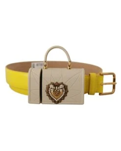 Style Tribute Dolce & Gabbana Women's Yellow Leather Devotion Heart Micro Bag Headphones Belt