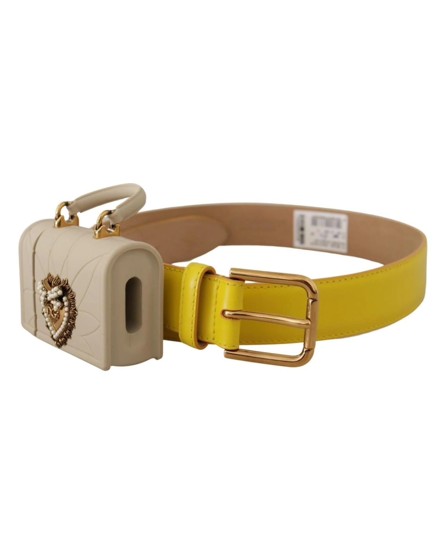 Style Tribute Dolce & Gabbana Women's Yellow Leather Devotion Heart Micro Bag Headphones Belt 4 Style Tribute Dolce & Gabbana Women's Yellow Leather Devotion Heart Micro Bag Headphones Belt - Image 2