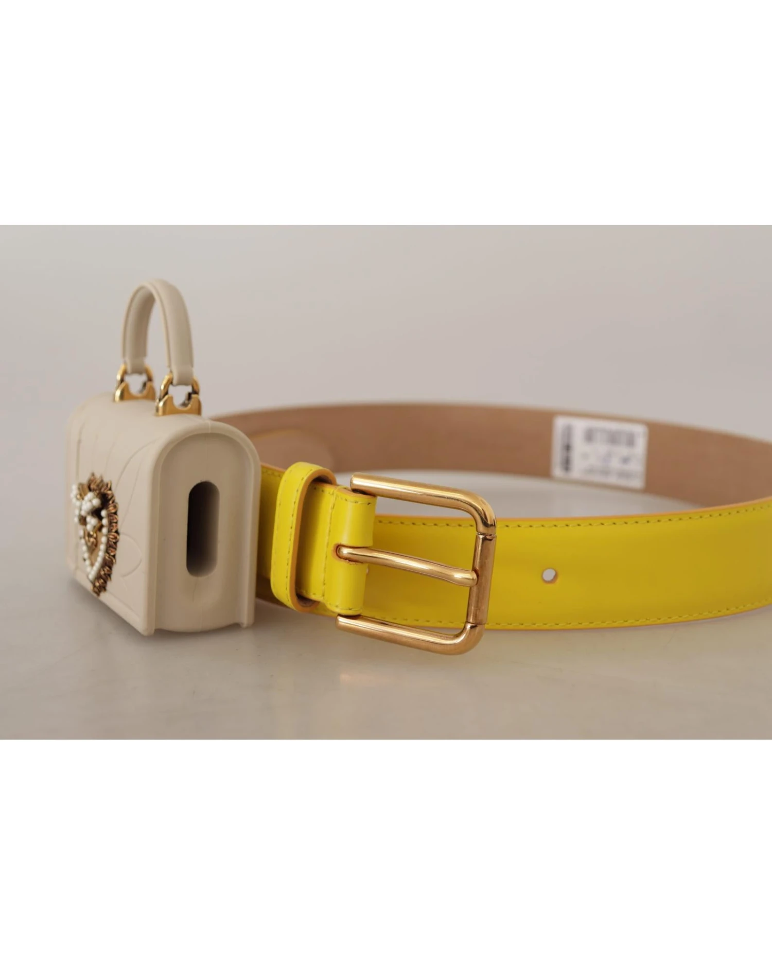 Style Tribute Dolce & Gabbana Women's Yellow Leather Devotion Heart Micro Bag Headphones Belt 5 Style Tribute Dolce & Gabbana Women's Yellow Leather Devotion Heart Micro Bag Headphones Belt - Image 3