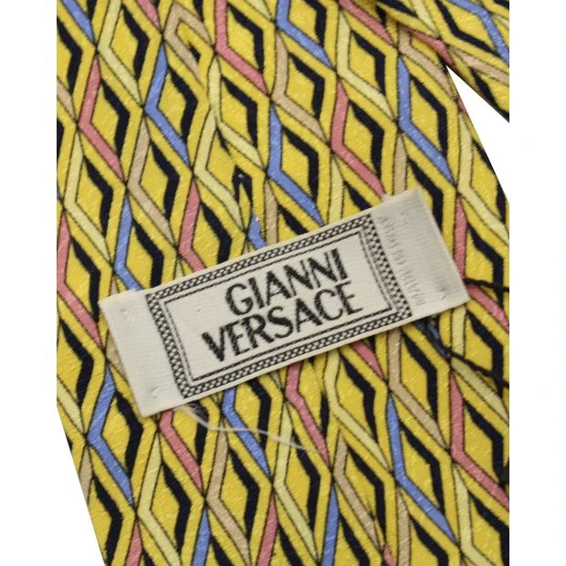 Style Tribute GIANNI VERSACE Yellow Print Contrast Vintage Tie 5 Style Tribute GIANNI VERSACE Yellow Print Contrast Vintage Tie - Image 3