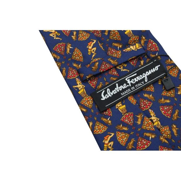 Style Tribute SALVATORE FERRAGAMO Navy Blue Print Silk Tie 4 Style Tribute SALVATORE FERRAGAMO Navy Blue Print Silk Tie - Image 2