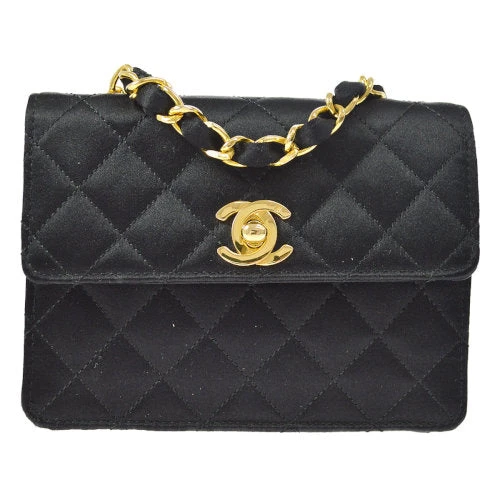 AMORE Vintage CHANEL 1989-1991 Straight Flap Bag Micro Black Satin AK31543k 3 AMORE Vintage CHANEL 1989-1991 Straight Flap Bag Micro Black Satin AK31543k