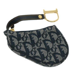 Brand Street CHRISTIAN DIOR Trotter Canvas Saddle Coin Purse Navy Auth Am3626