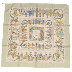 Brand Street HERMES Carre 90 Scarf "COSTUMES CIVILS ACTUELS" Silk Green Auth Am4429