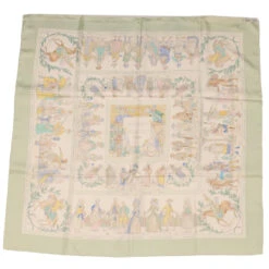 Brand Street HERMES Carre 90 Scarf "COSTUMES CIVILS ACTUELS" Silk Green Auth Am4429 21 Brand Street HERMES Carre 90 Scarf "COSTUMES CIVILS ACTUELS" Silk Green Auth Am4429 -Best Jewelry Store am4429 10