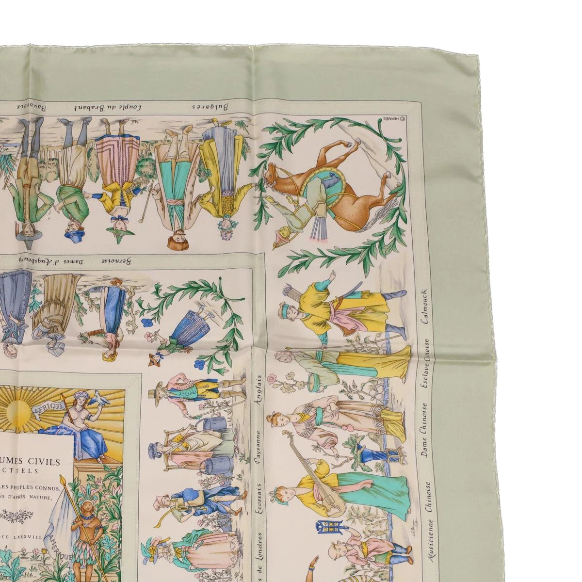 Brand Street HERMES Carre 90 Scarf "COSTUMES CIVILS ACTUELS" Silk Green Auth Am4429 5 Brand Street HERMES Carre 90 Scarf "COSTUMES CIVILS ACTUELS" Silk Green Auth Am4429 - Image 3