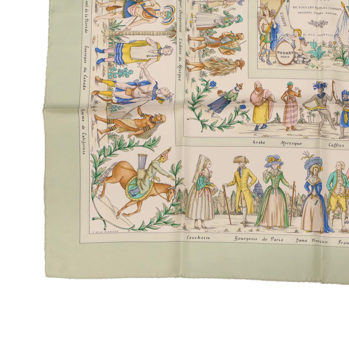 Brand Street HERMES Carre 90 Scarf "COSTUMES CIVILS ACTUELS" Silk Green Auth Am4429 7 Brand Street HERMES Carre 90 Scarf "COSTUMES CIVILS ACTUELS" Silk Green Auth Am4429 - Image 5