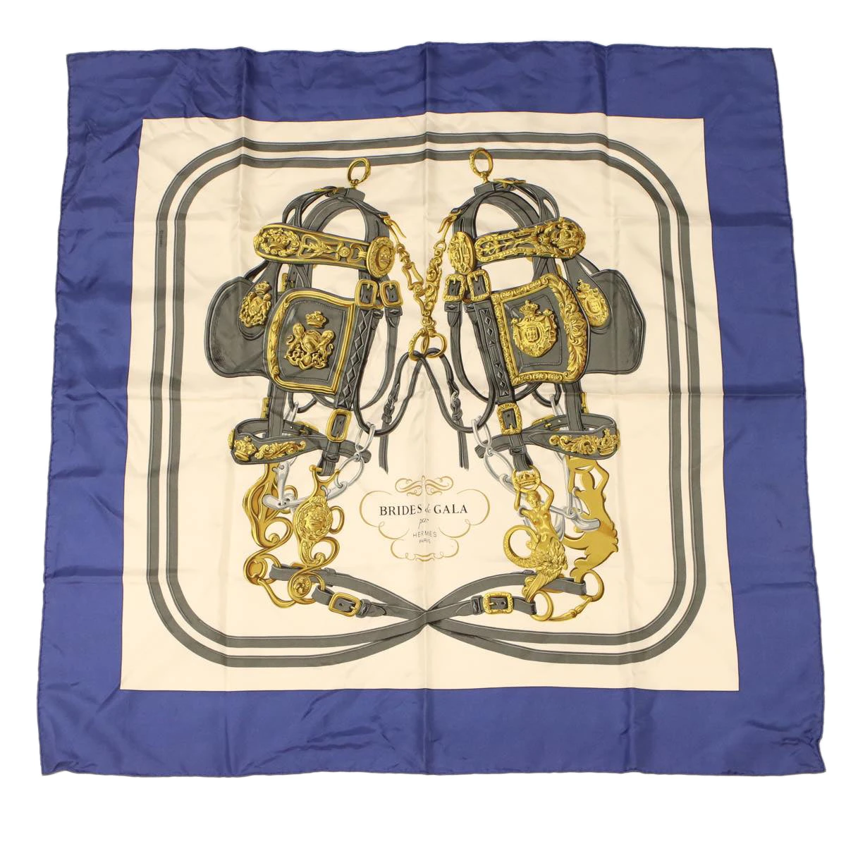 Brand Street HERMES Carre 90 BRIDES DE GALA Scarf Silk Blue Gray Auth Am4788 3 Brand Street HERMES Carre 90 BRIDES DE GALA Scarf Silk Blue Gray Auth Am4788