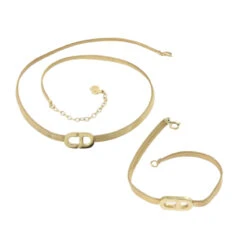 Style Tribute CHRISTIAN DIOR Christian Bracelet Necklace 2set Gold Tone Auth Am4858
