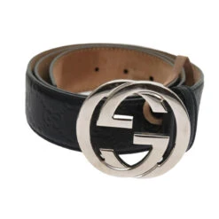 Brand Street GUCCI GG Canvas Ssima Interlocking Belt Black 114984 Auth Am5116
