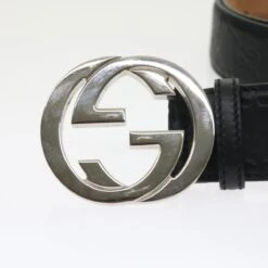 Brand Street GUCCI GG Canvas Ssima Interlocking Belt Black 114984 Auth Am5116 -Best Jewelry Store am5116 4
