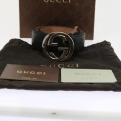 Brand Street GUCCI GG Canvas Ssima Interlocking Belt Black 114984 Auth Am5116 -Best Jewelry Store am5116 9