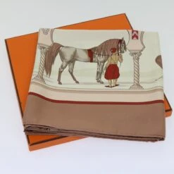 Brand Street HERMES Carre 90 CHEVAUX ARABES Scarf Silk Brown Auth Am5302 -Best Jewelry Store am5302 16