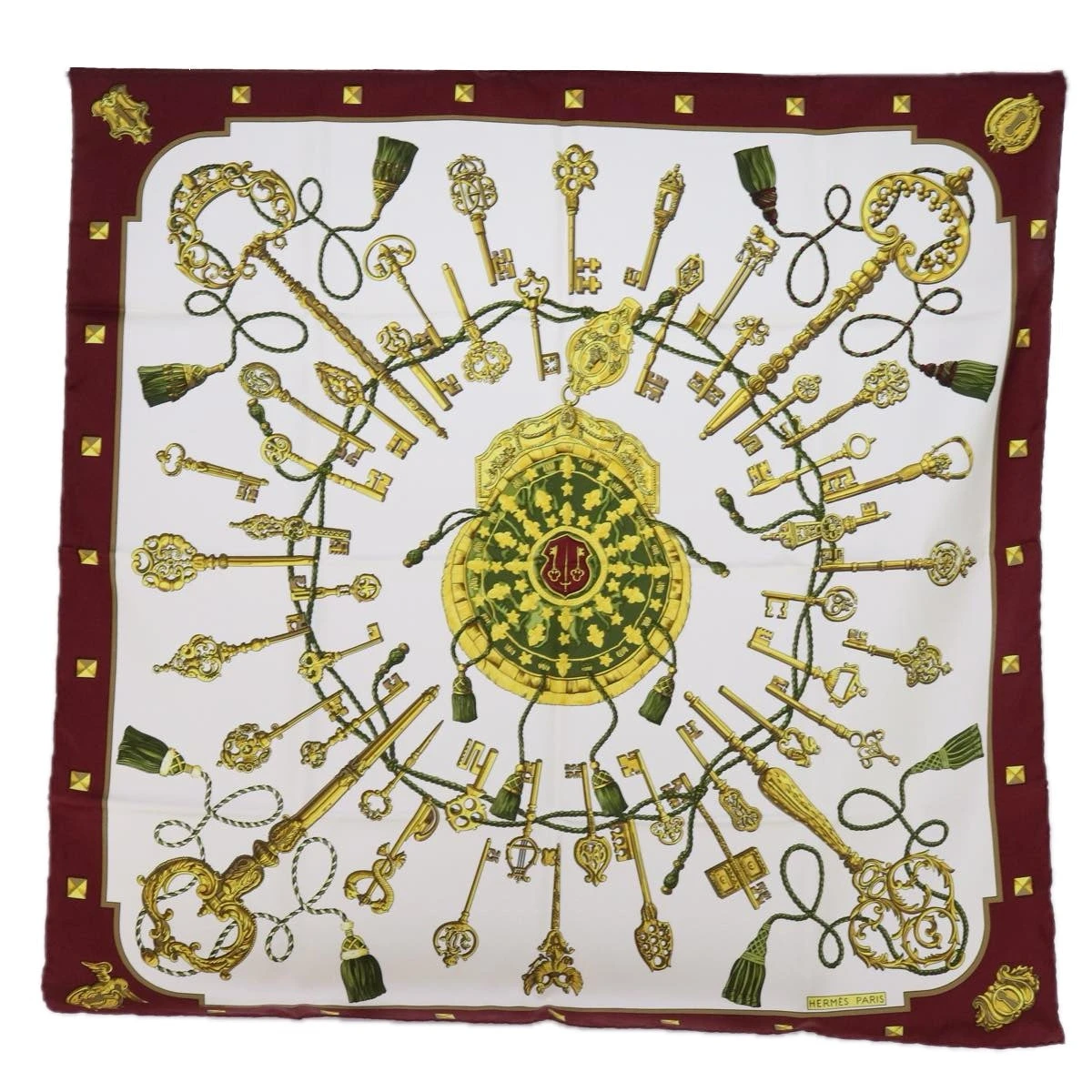 Style Tribute Hermes Carre 90 Le Cles Scarf Silk Red White Auth Am5303 3 Style Tribute Hermes Carre 90 Le Cles Scarf Silk Red White Auth Am5303