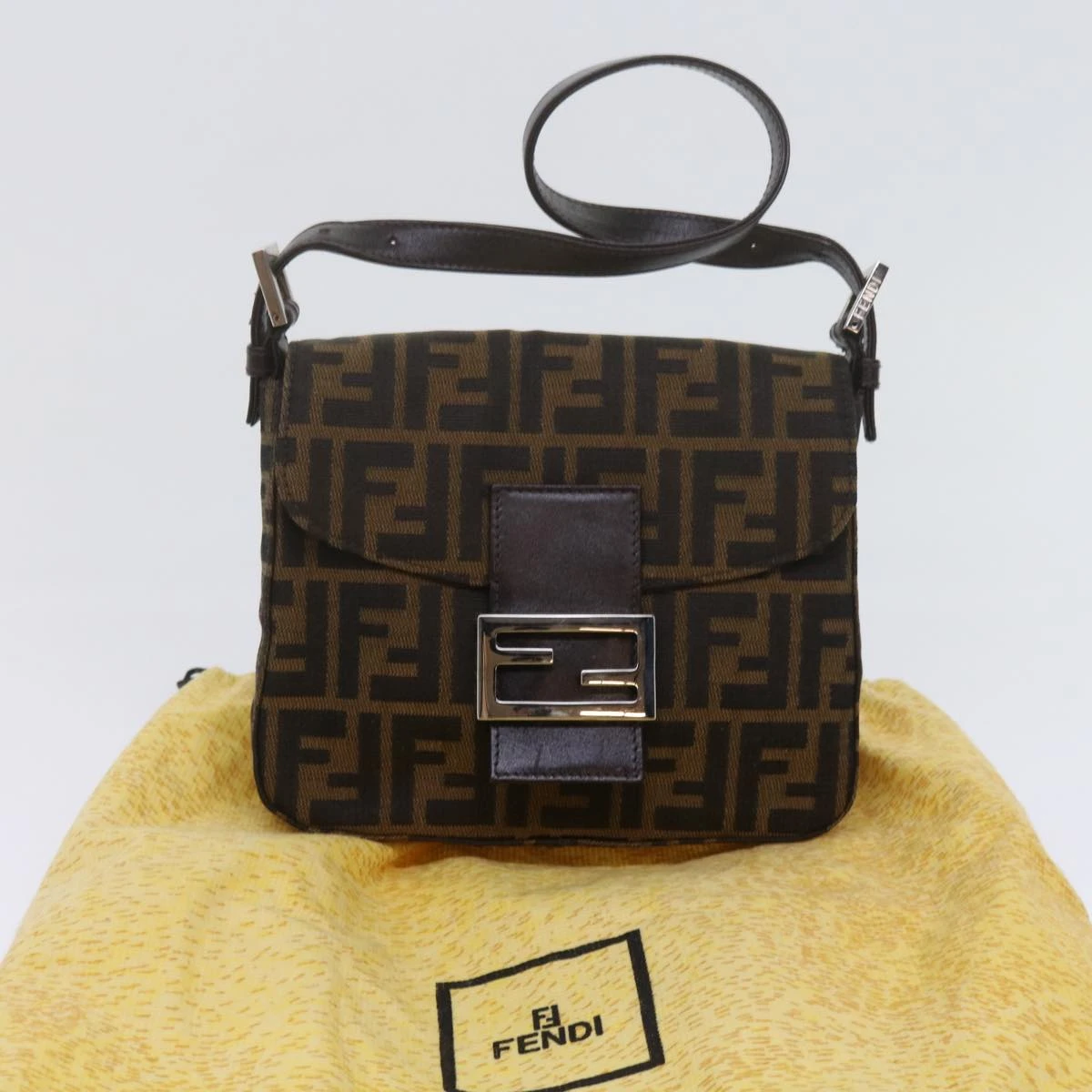 Brand Street FENDI Zucca Canvas Mamma Baguette Shoulder Bag Black Brown Auth Am5417A 14 Brand Street FENDI Zucca Canvas Mamma Baguette Shoulder Bag Black Brown Auth Am5417A - Image 12