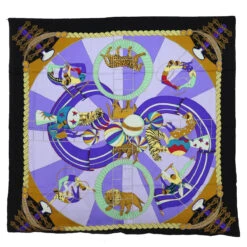 Brand Street HERMES Carre 90 Circus Scarf Silk Blue Purple Auth Am5629