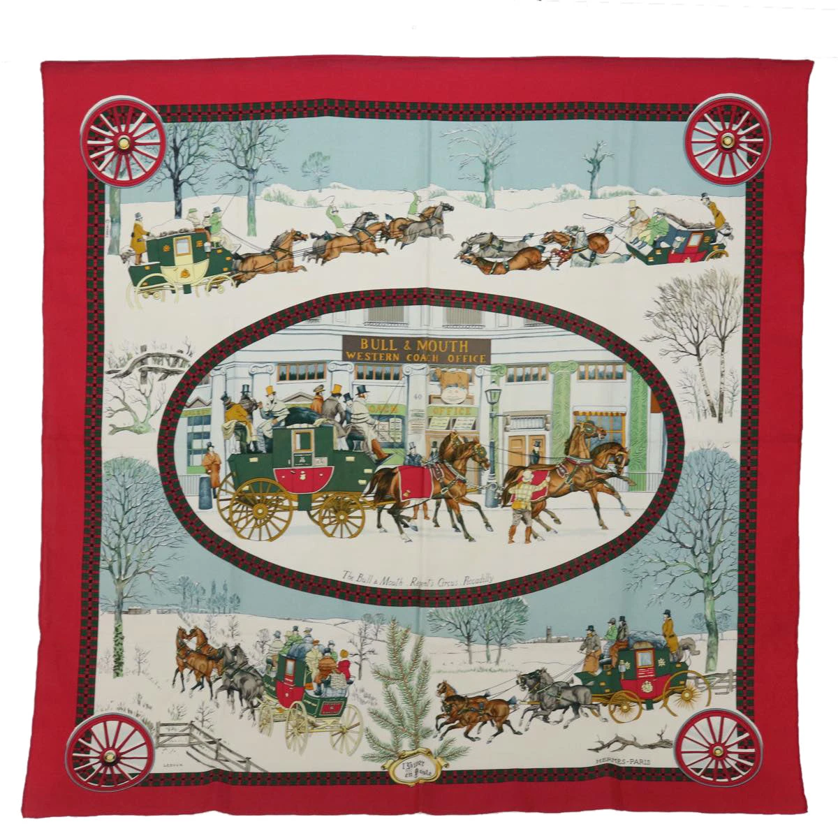 Brand Street HERMES Carre 90 BULL�•MOUTH WESTERN COACH OFFICE Scarf Silk Red Auth Am5972 3 Brand Street HERMES Carre 90 BULL�•MOUTH WESTERN COACH OFFICE Scarf Silk Red Auth Am5972