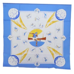 Brand Street HERMES Carre 90 Vive Les Champions Scarf Silk Blue White Auth Am6019