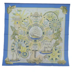Brand Street HERMES Carre 90 Scarf "L'AIR MARIN" Silk Blue Auth Am6175