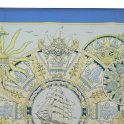 Brand Street HERMES Carre 90 Scarf "L'AIR MARIN" Silk Blue Auth Am6175 -Best Jewelry Store am6175 3