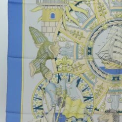 Brand Street HERMES Carre 90 Scarf "L'AIR MARIN" Silk Blue Auth Am6175 -Best Jewelry Store am6175 5