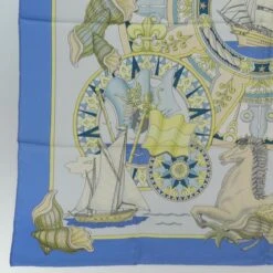Brand Street HERMES Carre 90 Scarf "L'AIR MARIN" Silk Blue Auth Am6175 -Best Jewelry Store am6175 8