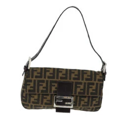 Brand Street FENDI Zucchino Canvas Mamma Baguette Shoulder Bag Black Brown Auth Am6286A -Best Jewelry Store am6286A 2